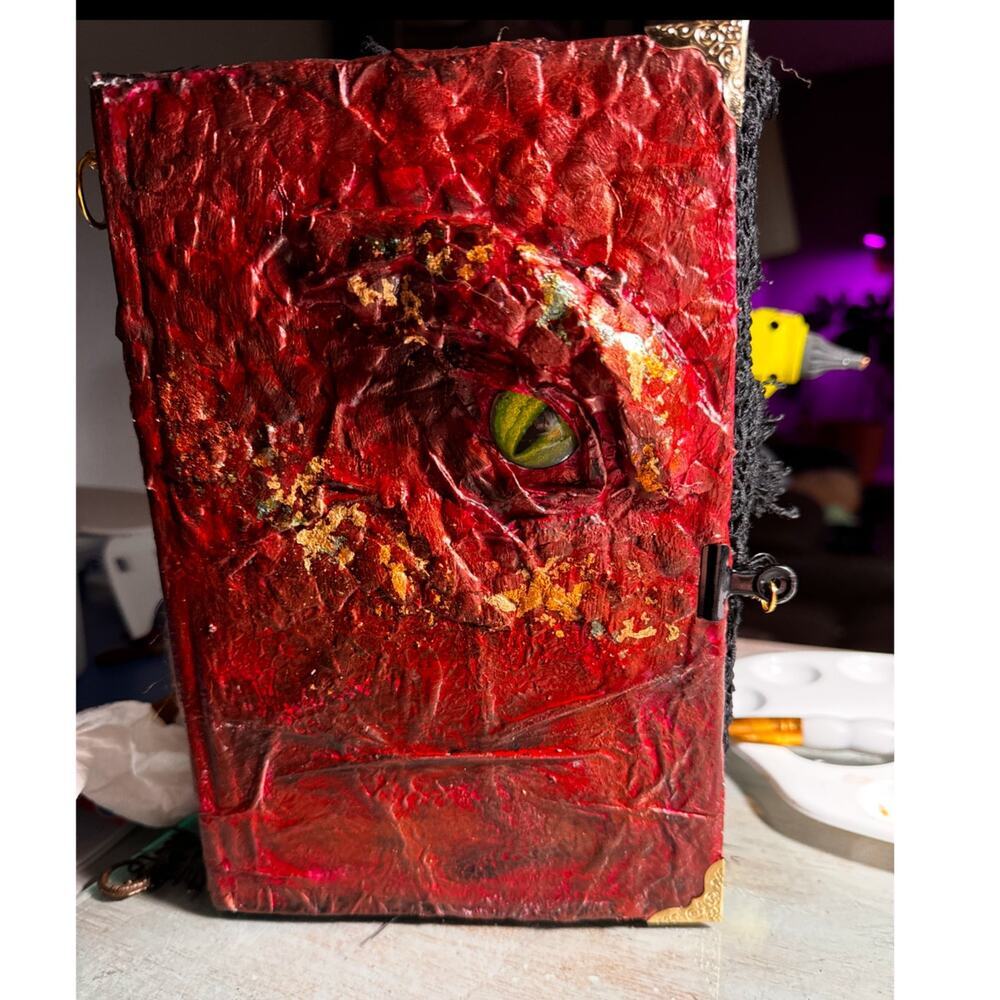 Handmade Dragon Junk‎ Journal, Scrapbook With Tea Dyed Paper